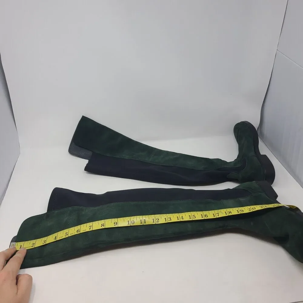 Fabrizio Chini Green Suede Over the Knee Stretch Panel Boots SZ 35 Made in Italy